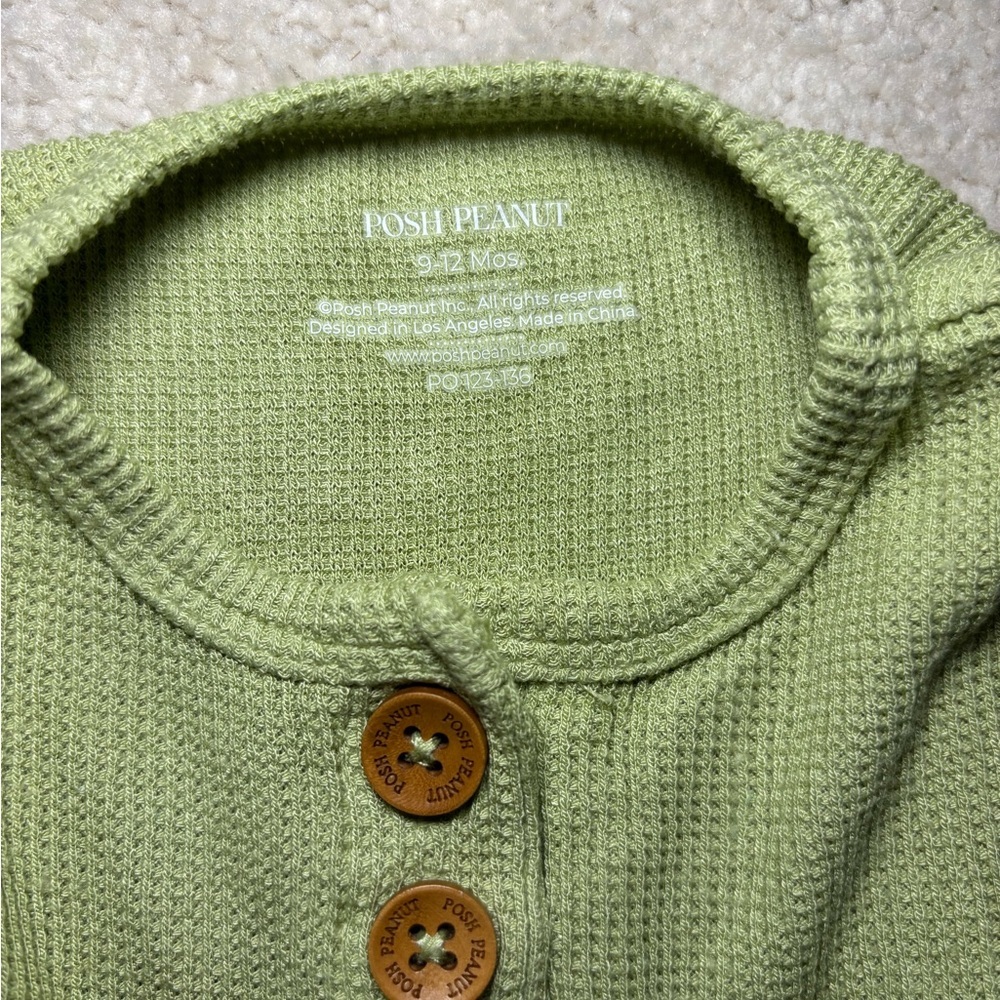Posh Peanut Green Waffle Knit long sleeve baby romper - Picture 6 of 7